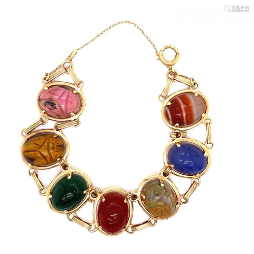 14k Retro Egyptian Revival Scarab Multicolor Natural