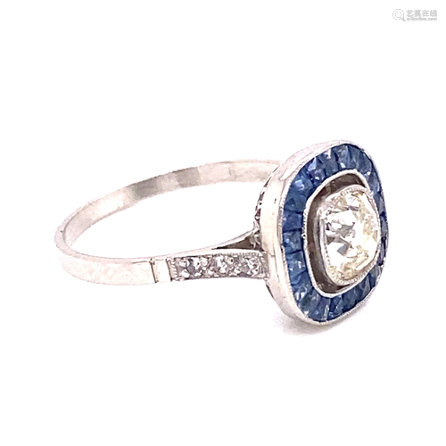 Platinum Diamond Sapphire Halo Ring