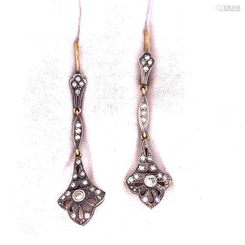 1920’s Silver & Gold Diamond Drop Earrings