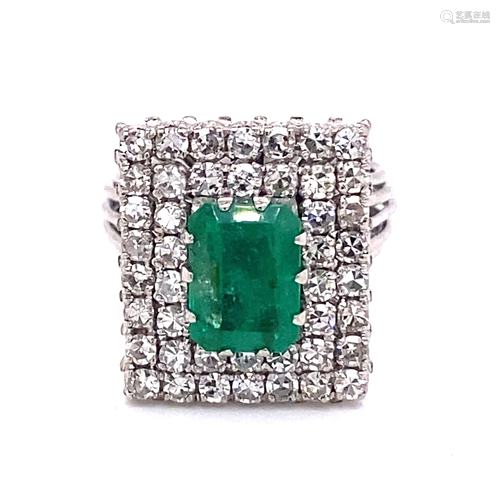 1970’s 18k Diamond Emerald Rectangle Ring