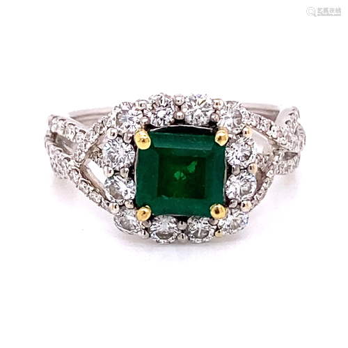 18k Colombian Emerald Diamond Ring