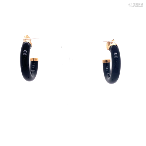 Vintage 14k Onyx Hoop Earrings