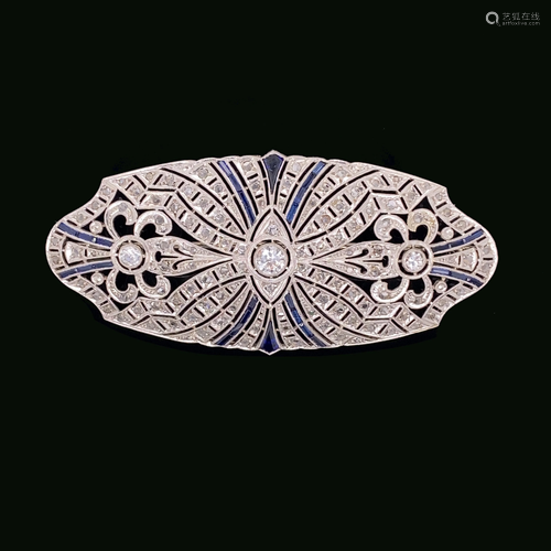 1930’s 18k Diamond Sapphire Bar Brooch