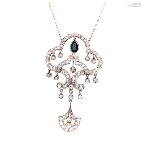 Platinum Diamond Sapphire Pendant