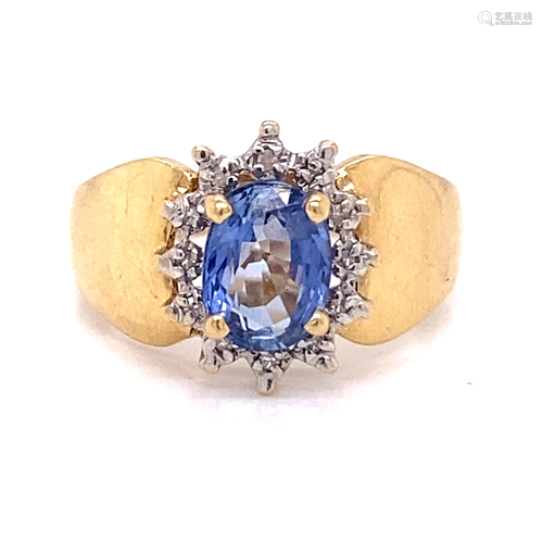 14k Sapphire Diamond Halo Ring