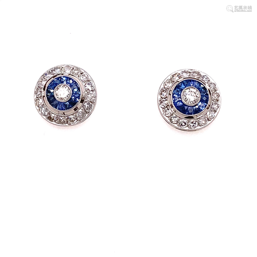 Platinum Diamond Sapphire Target Earring