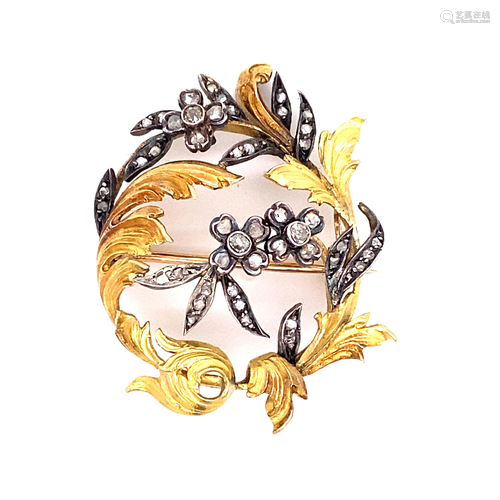 Art Nouveau 18k & Silver Diamond Brooch