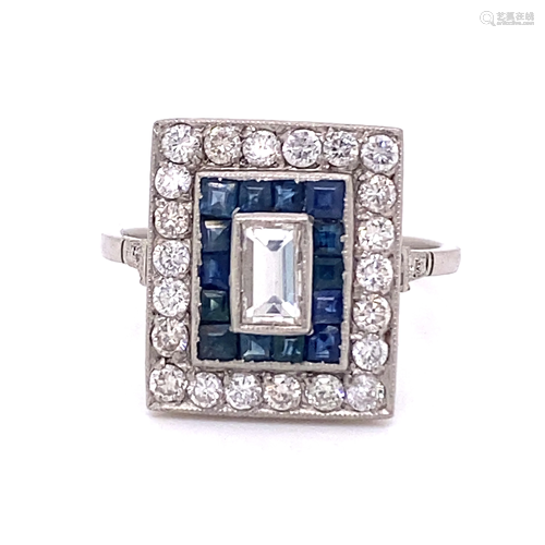 Platinum Sapphire Baguette Diamond Ring