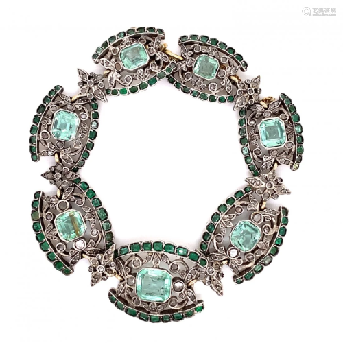 Georgian Sterling Silver & 15k Diamond Emerald