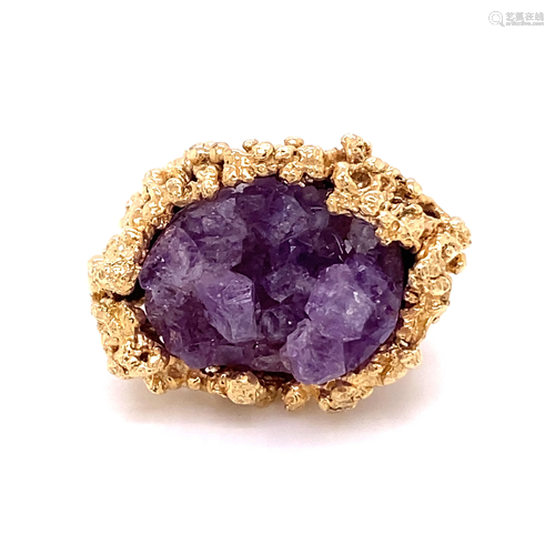 Avante Garde 1970s 14k Amethyst Ring