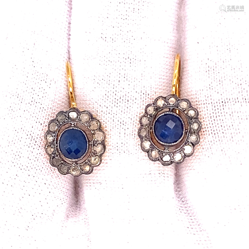 Silver & Gold Diamond Sapphire Earrings