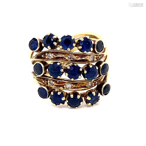 14k Sapphire Diamond Harem Ring