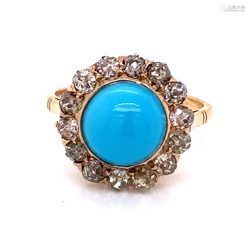 Victorian 14k Turquoise Halo Diamond Ring