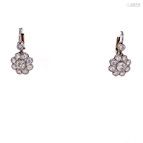 Platinum 18k Diamond Flower Earrings