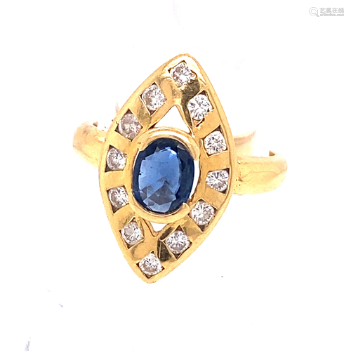 18k Sapphire Diamond Ring French Hallmarks