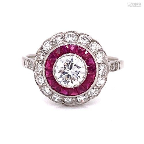 Platinum Ruby Diamond Halo Ring