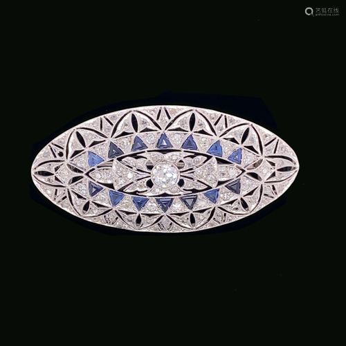 1930’s 18k Diamond Sapphire Bar Brooch