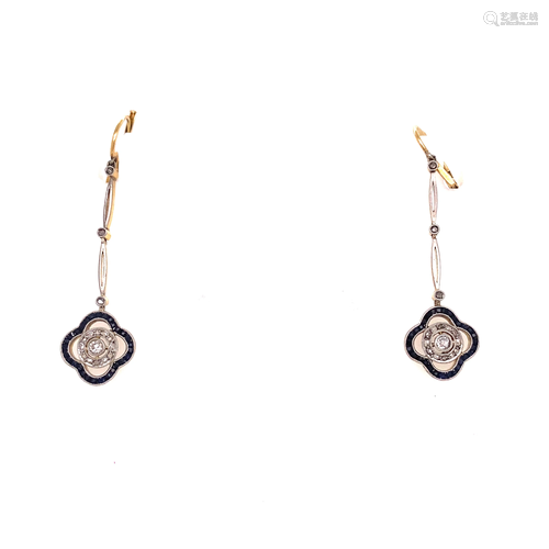 18k Platinum Diamond & Sapphire Clover Drop Earrings