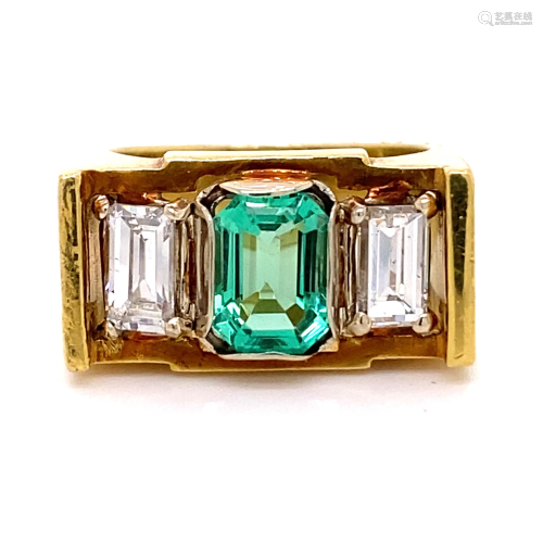 18k Emerald Diamond Chevalier Ring