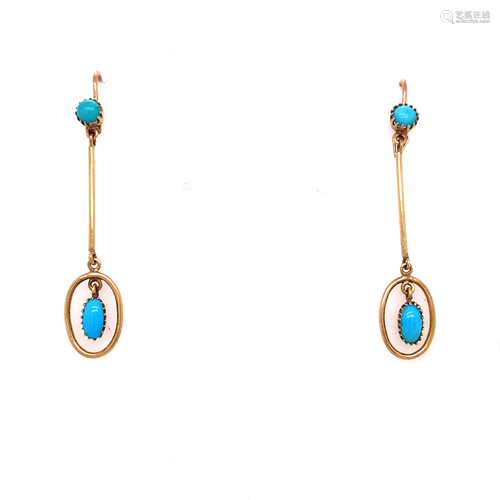 Victorian 14k Turquoise Long Drop Earrings