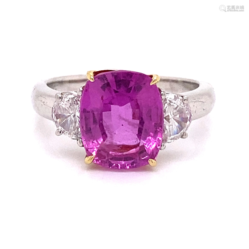 Platinum 18k GIA Pink Sapphire & Diamonds Ring