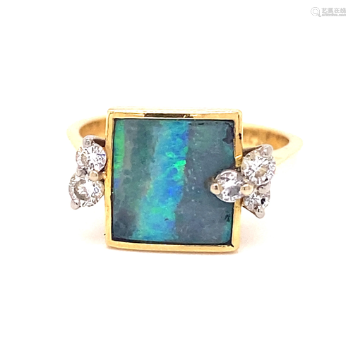 14k Square Opal Diamond Ring