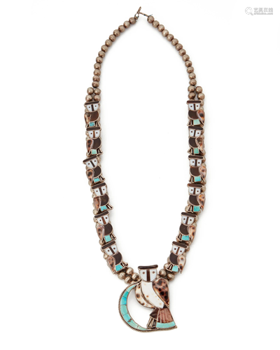 A Zuni owl mood squash blossom necklace