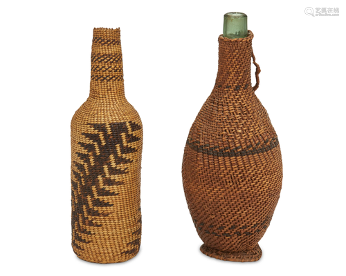 Two Native American basketry bottles