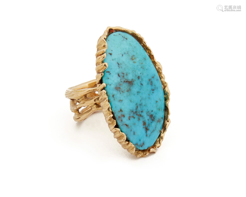 A turquoise and gold free-form ring