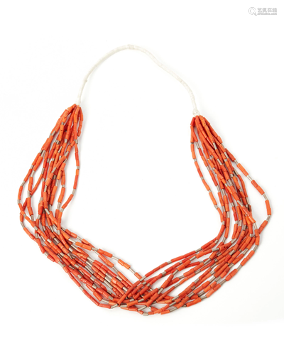 A Pueblo-style multistrand coral necklace