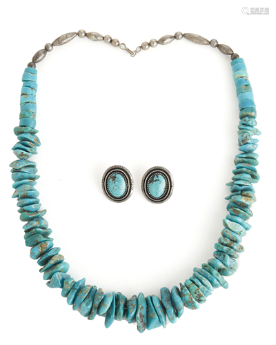 A group of Navajo silver and turquoise jewelry