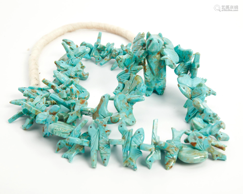 A Navajo turquoise fetish necklace