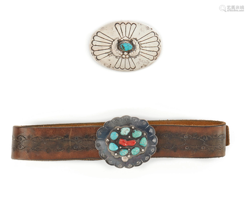 Two Navajo Silver belt buckles