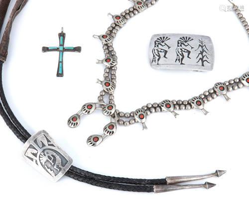 A group of Hopi and Zuni silver jewelry