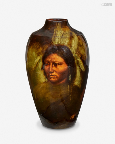 A Weller Louwelsa art pottery vase with Native American