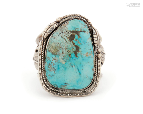 A large Navajo turquoise slab cuff bracelet