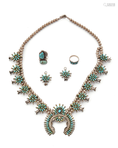 A set of Zuni turquoise petite point jewelry