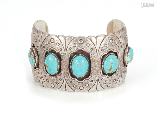 A Southwest silver and turquoise cuff bracelet