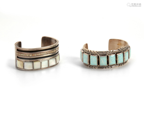 Two Southwest silver cuff bracelets