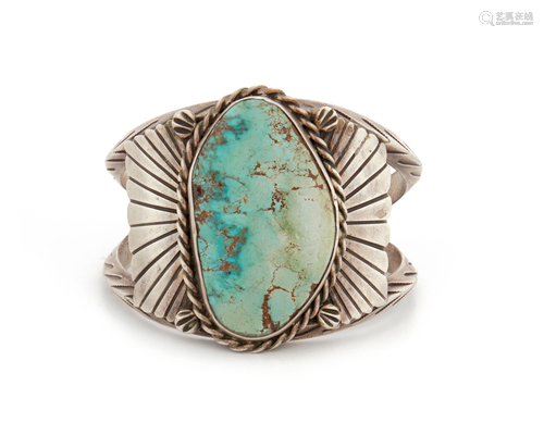 A Glen Adakai Navajo slab turquoise cuff bracelet