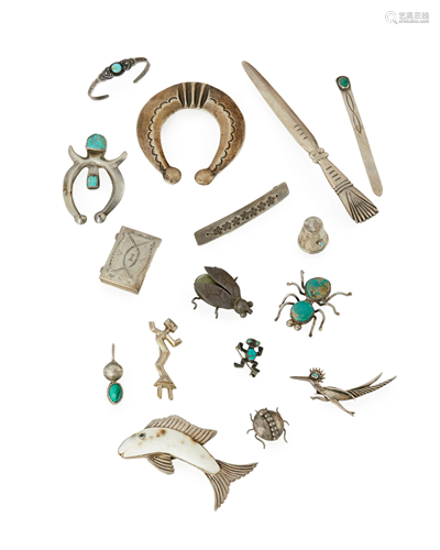 A group of Southwest silver jewelry items