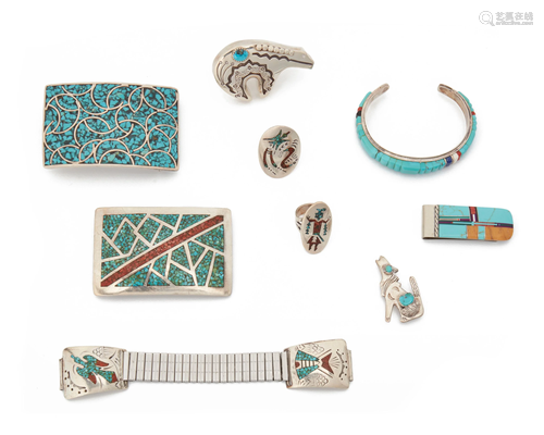 A group of Southwest turquoise jewelry