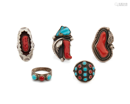 A group of five Native American rings