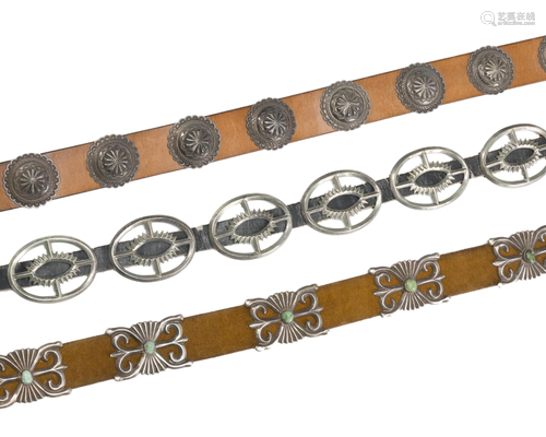 Three Southwest silver concho belts