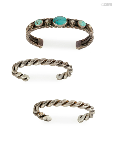 Three Navajo twisted-wire bracelets