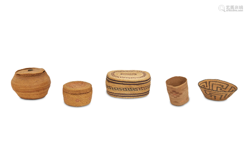 A group of five miniature baskets