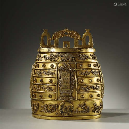 QING DYNASTY,A FINE GILT-BRONZE BELL,QIANLONG MARK