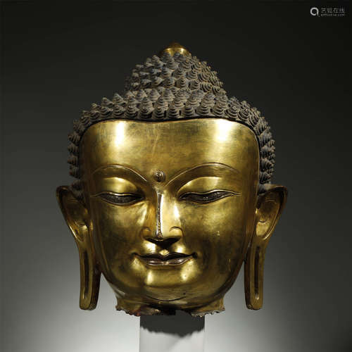 QING DYNASTY,GILT-BRONZE BUDDHA HEAD