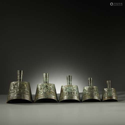 A GROUP OF BRONZE BELLS,WARRING STATES PERIOD OF CHINA