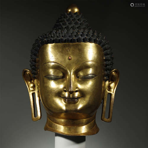 QING DYNASTY,GILT-BRONZE BUDDHA HEAD